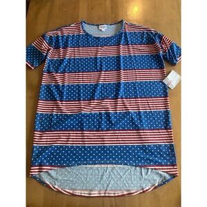 NWT Lularoe Irma Hi Low Women's Sz S Small Red White Blue Patriotic Shirt Flag